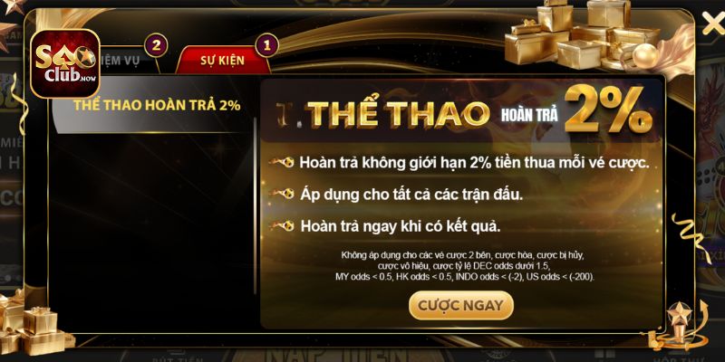 Người chơi nhận hoàn trả khi đặt cược thể thao online